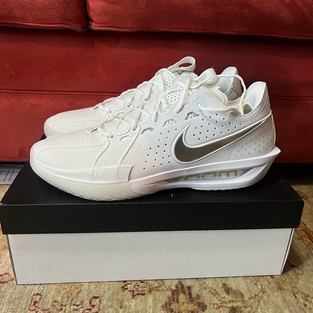 Men’s Nike Air Zoom GT Cut 3 TB White Metallic Silver Size 14 Basketball Shoes
